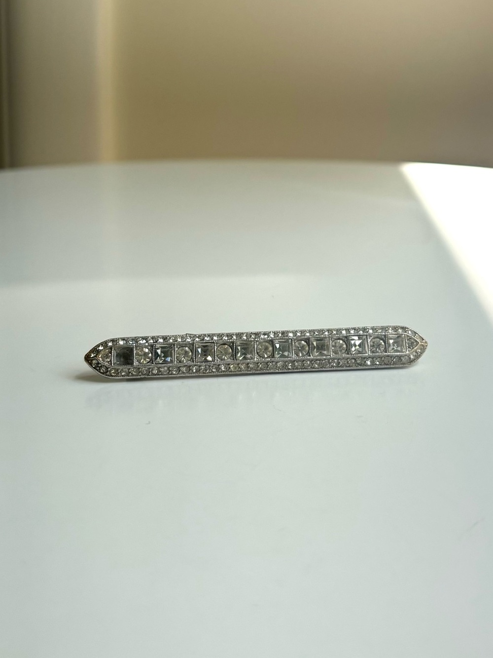 Vintage Silver Clear Rhinestone Bar Brooch - Picture 2 of 8